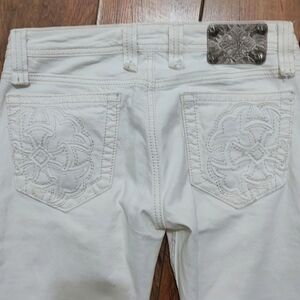 Gorgeous Miss Me Oyster Colored Embroidered Jeans With 35" Inseam